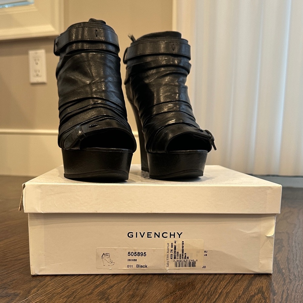 Givenchy Black Leather Open Toe High Heel Booties Size 38